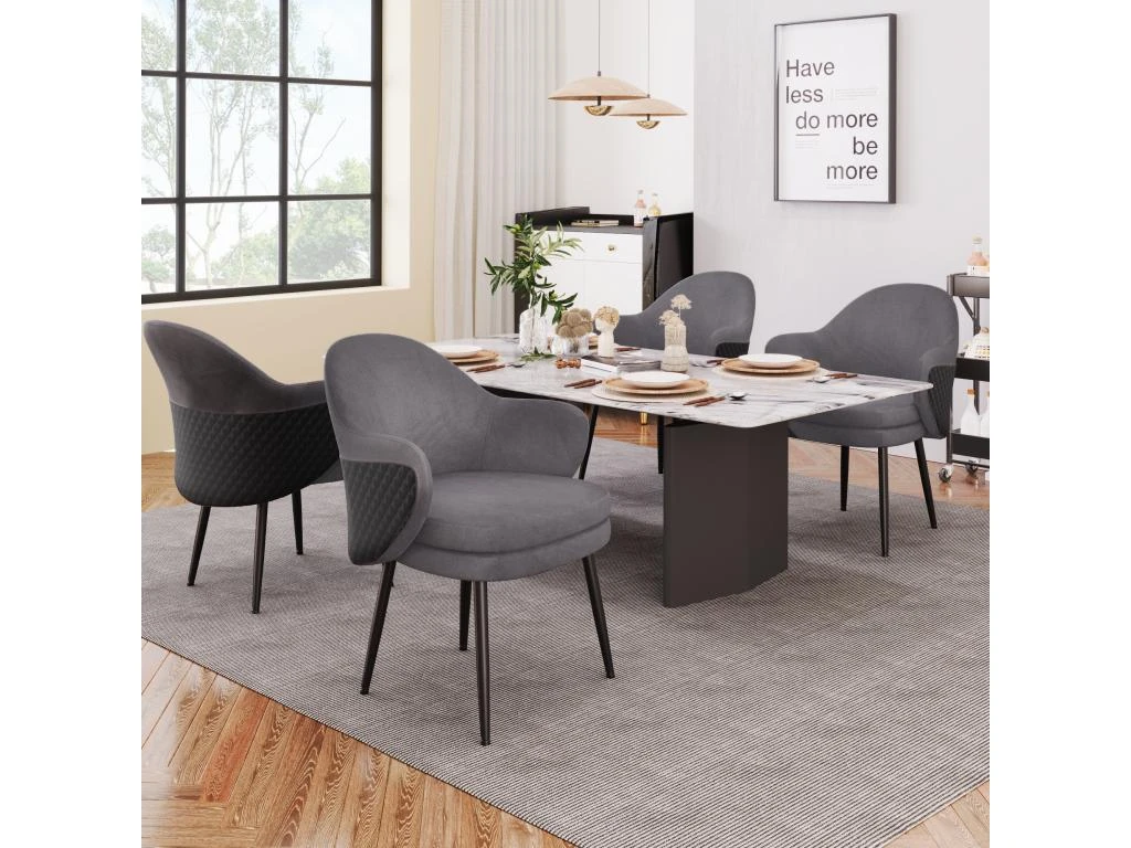 Lot De 4 Chaises - Coutures En Tissu Et Cuir PU - Siège Amovible - Gris 1 Lot De 4 Chaises - Coutures En Tissu Et Cuir PU - Siège Amovible - Gris