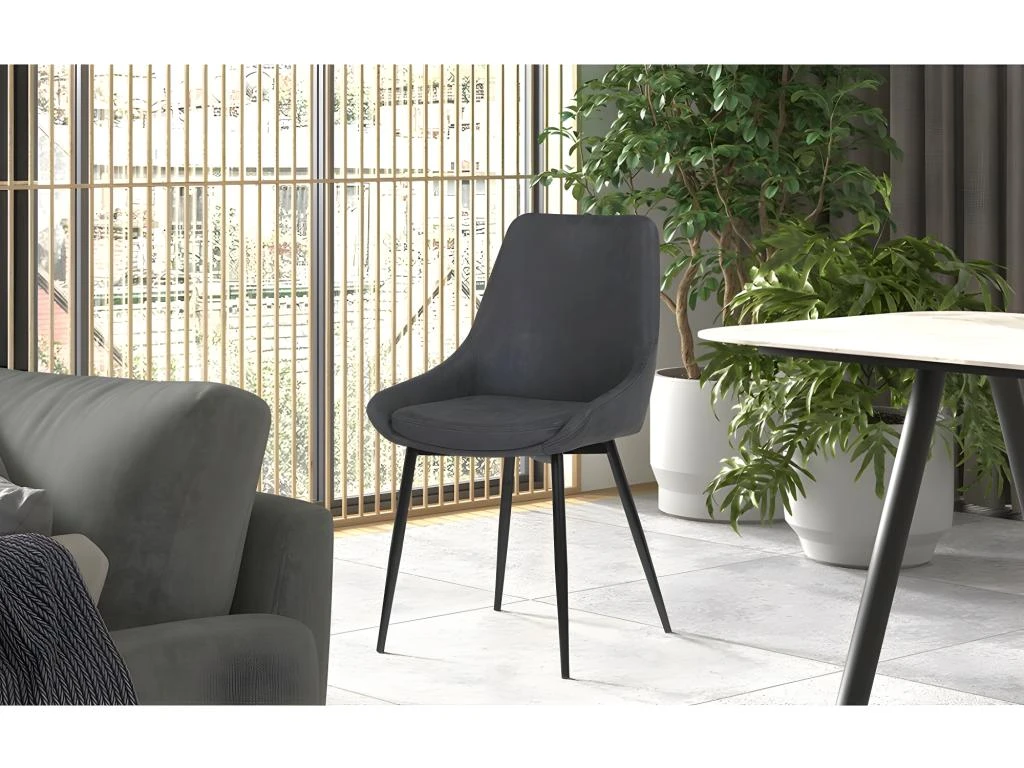 Chaise MICRA PU Gris Foncé, Dimensions: H86 X L49 X P61 Cm, Idéal Pour Un Salon De Prestige 2 Chaise MICRA PU Gris Foncé, Dimensions: H86 X L49 X P61 Cm, Idéal Pour Un Salon De Prestige – Image 2