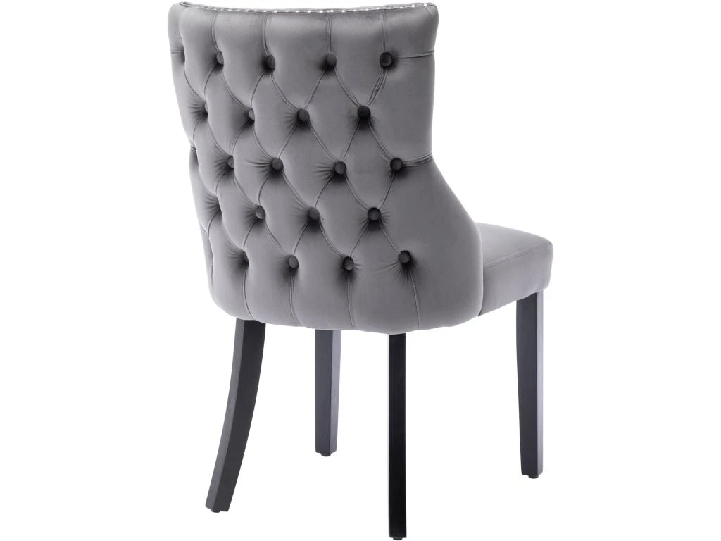 Lot De 6 Chaises De Salle à Manger En Velours - Cadre En Bois Massif - Gris 4 Lot De 6 Chaises De Salle à Manger En Velours - Cadre En Bois Massif - Gris – Image 4