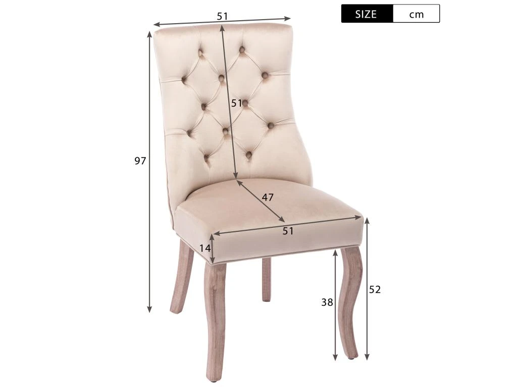 Lot De 2 Chaises De Salle à Manger En Velours - Matelassage De Boutons - Beige 5 Lot De 2 Chaises De Salle à Manger En Velours - Matelassage De Boutons - Beige – Image 5