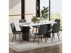 Lot De 4 Chaises De Salle à Manger - Structure En Métal - Tissu En Velours - Gris