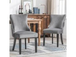 Lot De 2 Chaises De Salle à Manger En Velours - Cadre En Bois Massif - Gris