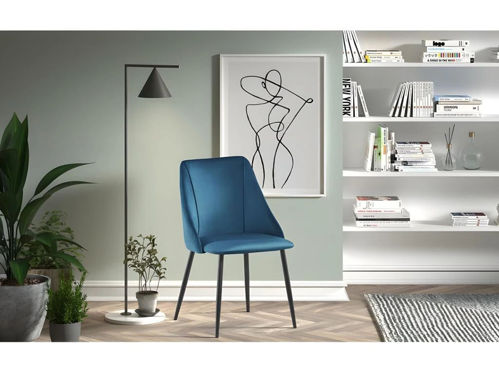 Chaise MARIA Velours Bleu, Dimensions: H84 X L47 X P54 Cm, Idéal Pour Une Salle A Manger Design Et Moderne 2 Chaise MARIA Velours Bleu, Dimensions: H84 X L47 X P54 Cm, Idéal Pour Une Salle A Manger Design Et Moderne – Image 2