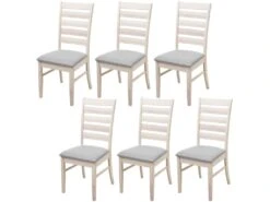 Lot De 6 Chaises De Salle à Manger Cuisine Chaise Tissu Gris Et Bois Massif Clair 04_0000850