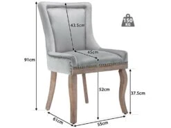 Lot De 6 Chaises En Velours - Avec Pieds En Bois Massif - Gris -Mobilier De Restaurant chaise 22934593