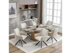 Lot De 6 Chaises En Velours Et Similicuir - Pieds En Métal - Beige