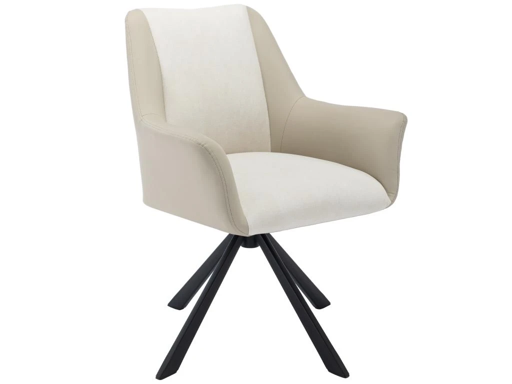 Lot De 6 Chaises En Velours Et Similicuir - Pieds En Métal - Beige 2 Lot De 6 Chaises En Velours Et Similicuir - Pieds En Métal - Beige – Image 2