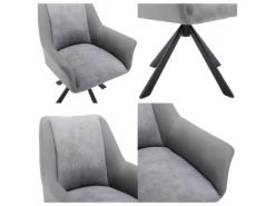Lot De 2 Chaises En Velours Et Similicuir - Pieds En Métal - Gris -Mobilier De Restaurant chaise 22935353