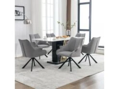 Lot De 6 Chaises En Patchwork De Velours - Pieds En Métal - Gris