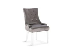 Chaise ROYA Velours Beige, Pieds Blancs, Dimension H93 X L57 X P60 Cm, Idéal Pour Votre Cuisine Ou Salle à Manger