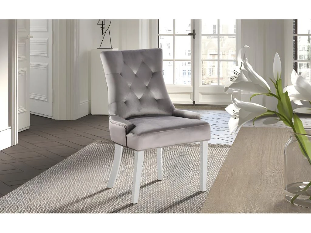 Chaise ROYA Velours Beige, Pieds Blancs, Dimension H93 X L57 X P60 Cm, Idéal Pour Votre Cuisine Ou Salle à Manger 2 Chaise ROYA Velours Beige, Pieds Blancs, Dimension H93 X L57 X P60 Cm, Idéal Pour Votre Cuisine Ou Salle à Manger – Image 2
