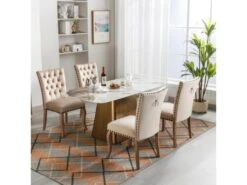 Lot De 4 Chaises Capitonné En Velours - Cadre En Bois Massif - Beige