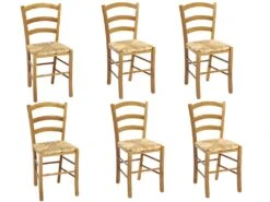 Lot De 6 Chaises PAYSANNE - Hêtre Massif Teinté Chêne, Paille De Riz -Mobilier De Restaurant chaise 232095