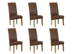 Lot De 6 Chaises SANTOS - Microfibre Aspect Cuir Vieilli - Pieds Bois Clair -Mobilier De Restaurant chaise 268429