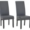 Lot De 2 Chaises ROVIGO - Simili Gris Mat - Pieds Bois Noir