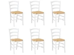Lot De 6 Chaises PAYSANNE - Hêtre Massif Teinté Blanc, Paille De Riz -Mobilier De Restaurant chaise 270011