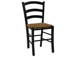 Lot De 6 Chaises PAYSANNE - Hêtre Massif Teinté Noir, Paille De Riz -Mobilier De Restaurant chaise 285045