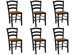 Lot De 6 Chaises PAYSANNE - Hêtre Massif Teinté Noir, Paille De Riz -Mobilier De Restaurant chaise 285049