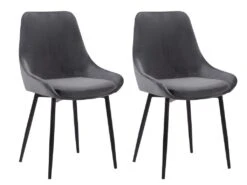 Lot De 2 Chaises - Velours Et Métal Noir - Anthracite - MASURIE