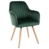 Chaise Avec Accoudoirs - Velours Et Métal Effet Bois - Vert Foncé - ELEANA