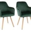 Lot De 2 Chaises Avec Accoudoirs - Velours Et Métal Effet Bois - Vert Foncé - ELEANA