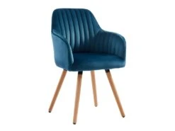 Lot De 2 Chaises Avec Accoudoirs - Velours Et Métal Effet Bois - Bleu - ELEANA -Mobilier De Restaurant chaise 343519