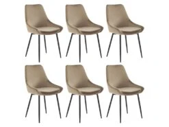 Lot De 6 Chaises - Velours Et Métal Noir - Taupe - MASURIE -Mobilier De Restaurant chaise 381233
