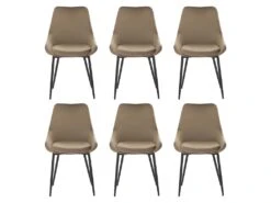 Lot De 6 Chaises - Velours Et Métal Noir - Taupe - MASURIE -Mobilier De Restaurant chaise 381235