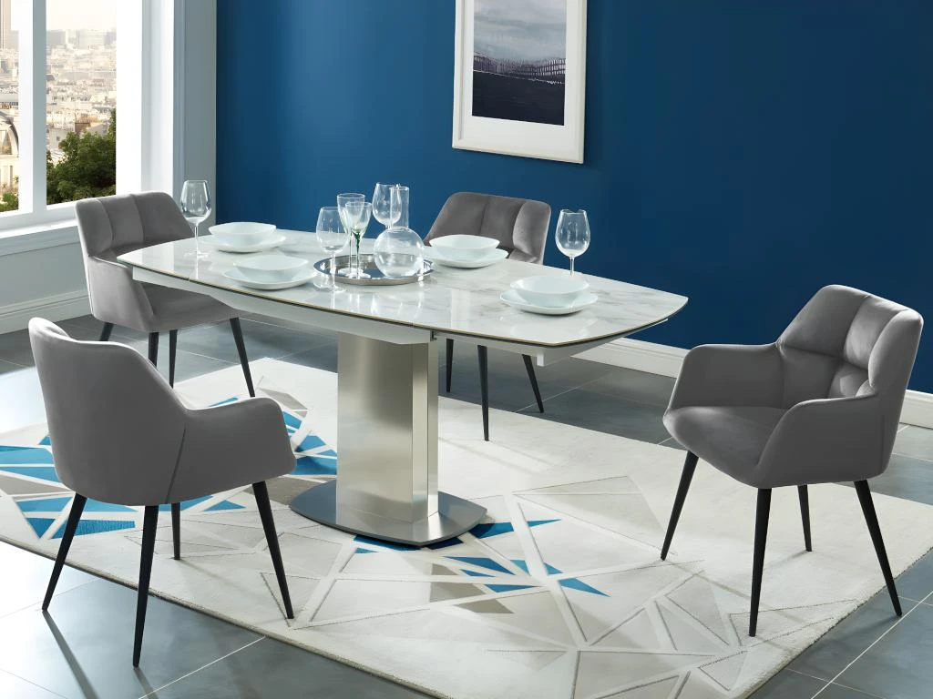 Lot De 6 Chaises Avec Accoudoirs - Velours Et Métal - Gris - PEGA 3 Lot De 6 Chaises Avec Accoudoirs - Velours Et Métal - Gris - PEGA – Image 3