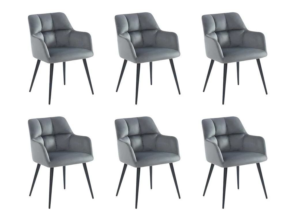Lot De 6 Chaises Avec Accoudoirs - Velours Et Métal - Gris - PEGA 2 Lot De 6 Chaises Avec Accoudoirs - Velours Et Métal - Gris - PEGA – Image 2