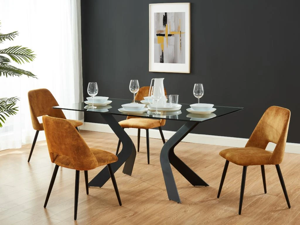 Lot De 2 Chaises LIDA - Tissu Effet Velours Et Métal - Jaune Moutarde 3 Lot De 2 Chaises LIDA - Tissu Effet Velours Et Métal - Jaune Moutarde – Image 3