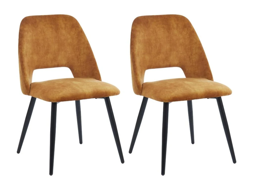 Lot De 2 Chaises LIDA - Tissu Effet Velours Et Métal - Jaune Moutarde 1 Lot De 2 Chaises LIDA - Tissu Effet Velours Et Métal - Jaune Moutarde