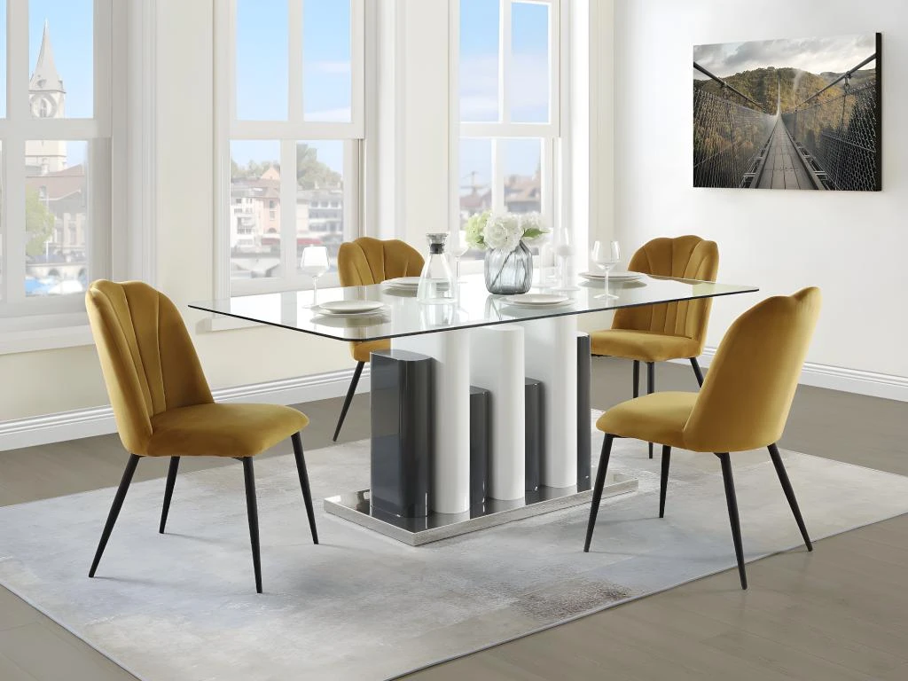 Lot De 2 Chaises ROSARIO - Effet Velours Et Métal Noir - Jaune 9 Lot De 2 Chaises ROSARIO - Effet Velours Et Métal Noir - Jaune – Image 9