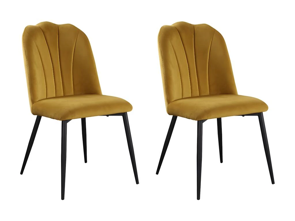 Lot De 2 Chaises ROSARIO - Effet Velours Et Métal Noir - Jaune 1 Lot De 2 Chaises ROSARIO - Effet Velours Et Métal Noir - Jaune