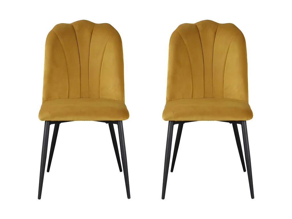 Lot De 2 Chaises ROSARIO - Effet Velours Et Métal Noir - Jaune 2 Lot De 2 Chaises ROSARIO - Effet Velours Et Métal Noir - Jaune – Image 2