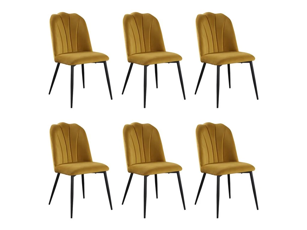 Lot De 6 Chaises ROSARIO - Effet Velours Et Métal Noir - Jaune 9 Lot De 6 Chaises ROSARIO - Effet Velours Et Métal Noir - Jaune – Image 9