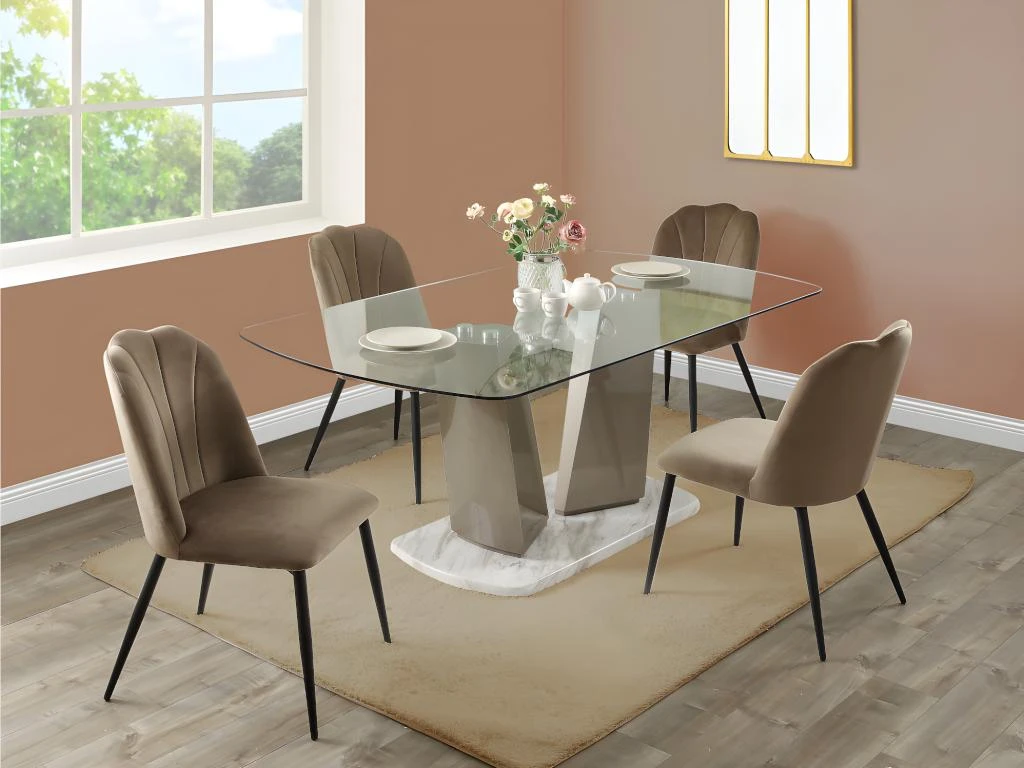 Lot De 6 Chaises ROSARIO - Effet Velours Et Métal Noir - Taupe 4 Lot De 6 Chaises ROSARIO - Effet Velours Et Métal Noir - Taupe – Image 4