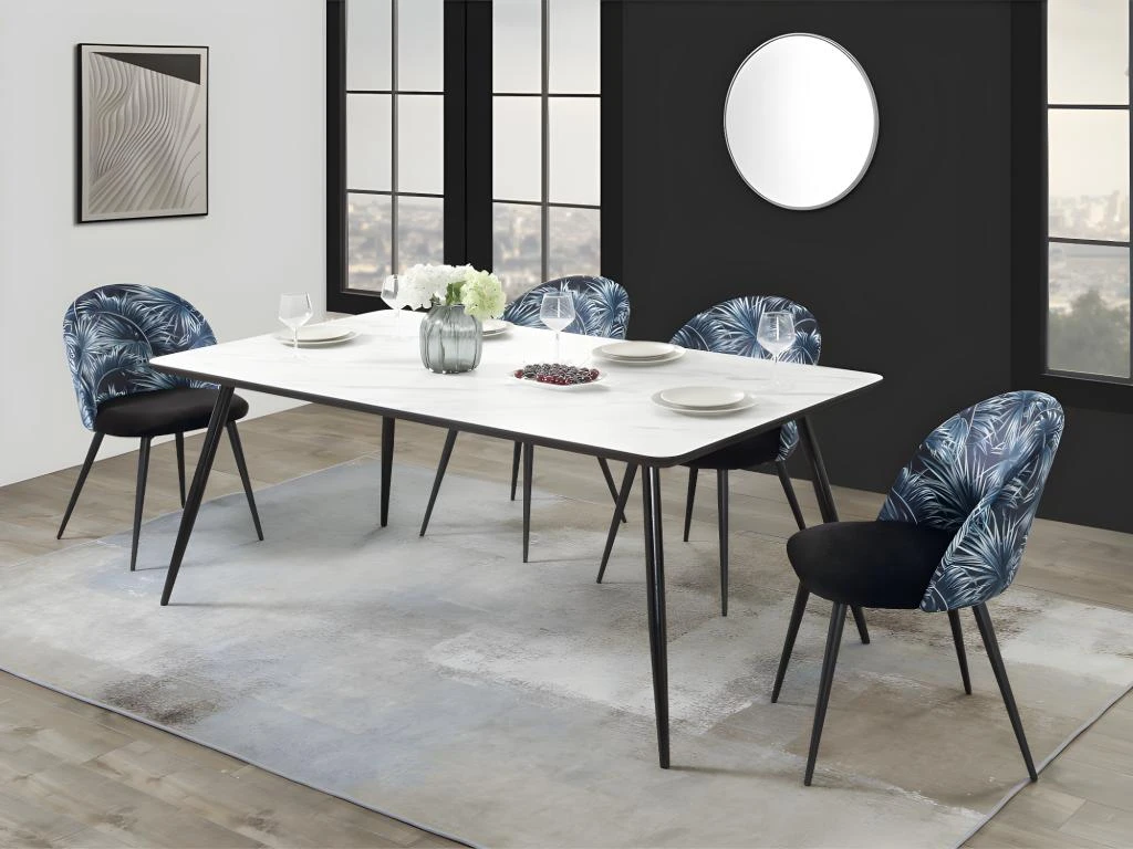 Lot De 6 Chaises PALMERA - Tissu Et Métal - Effet Velours - Motif Palmier 7 Lot De 6 Chaises PALMERA - Tissu Et Métal - Effet Velours - Motif Palmier – Image 7