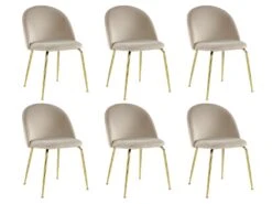 Lot De 6 Chaises - Velours Et Métal Doré - Beige - MELBOURNE -Mobilier De Restaurant chaise 404501