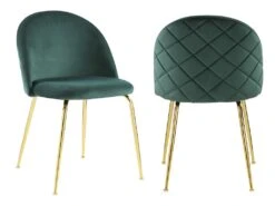 Lot De 2 Chaises - Velours Et Métal Doré - Vert - MELBOURNE