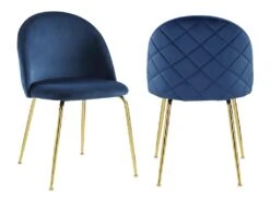 Lot De 2 Chaises - Velours Et Métal Doré - Bleu - MELBOURNE