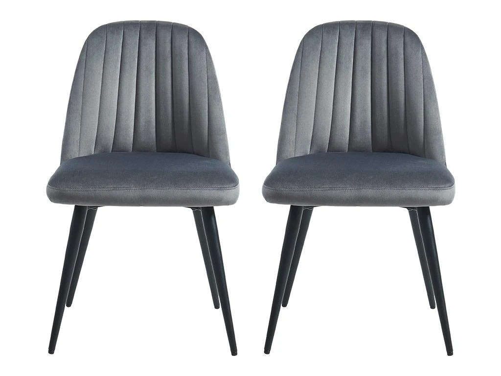 Lot De 2 Chaises ELEANA - Velours & Métal Noir - Gris 4 Lot De 2 Chaises ELEANA - Velours & Métal Noir - Gris – Image 4