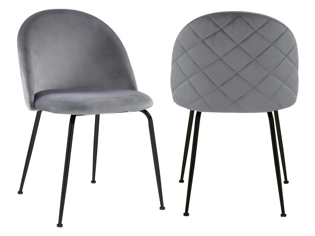 Lot De 6 Chaises - Velours Et Métal Noir Mat - Gris - MELBOURNE 4 Lot De 6 Chaises - Velours Et Métal Noir Mat - Gris - MELBOURNE – Image 4