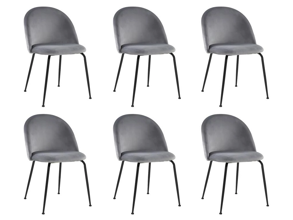 Lot De 6 Chaises - Velours Et Métal Noir Mat - Gris - MELBOURNE 3 Lot De 6 Chaises - Velours Et Métal Noir Mat - Gris - MELBOURNE – Image 3