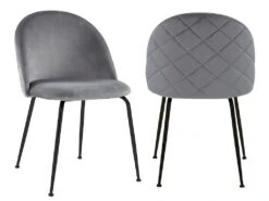 Lot De 2 Chaises - Velours Et Métal Noir Mat - Gris - MELBOURNE