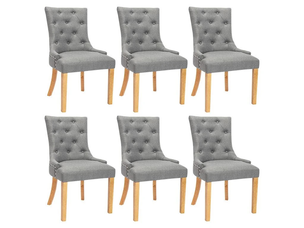 Lot De 6 Chaises JOLIA - Tissu Et Pieds Bois - Gris 2 Lot De 6 Chaises JOLIA - Tissu Et Pieds Bois - Gris – Image 2