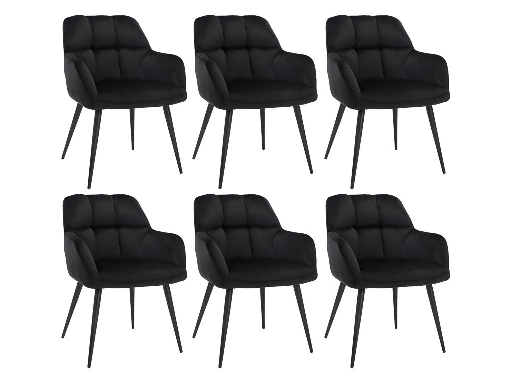 Lot De 6 Chaises Avec Accoudoirs - Velours Et Métal - Noir - PEGA 2 Lot De 6 Chaises Avec Accoudoirs - Velours Et Métal - Noir - PEGA – Image 2