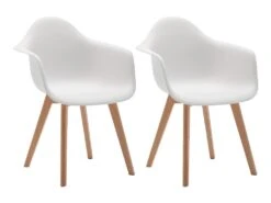 Lot De 2 Chaises Avec Accoudoirs VIXI - Polypropylène Et Hêtre - Blanc