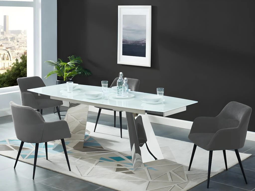 Lot De 6 Chaises - Avec Accoudoirs - Tissu Et Métal - Gris - HEKA 3 Lot De 6 Chaises - Avec Accoudoirs - Tissu Et Métal - Gris - HEKA – Image 3