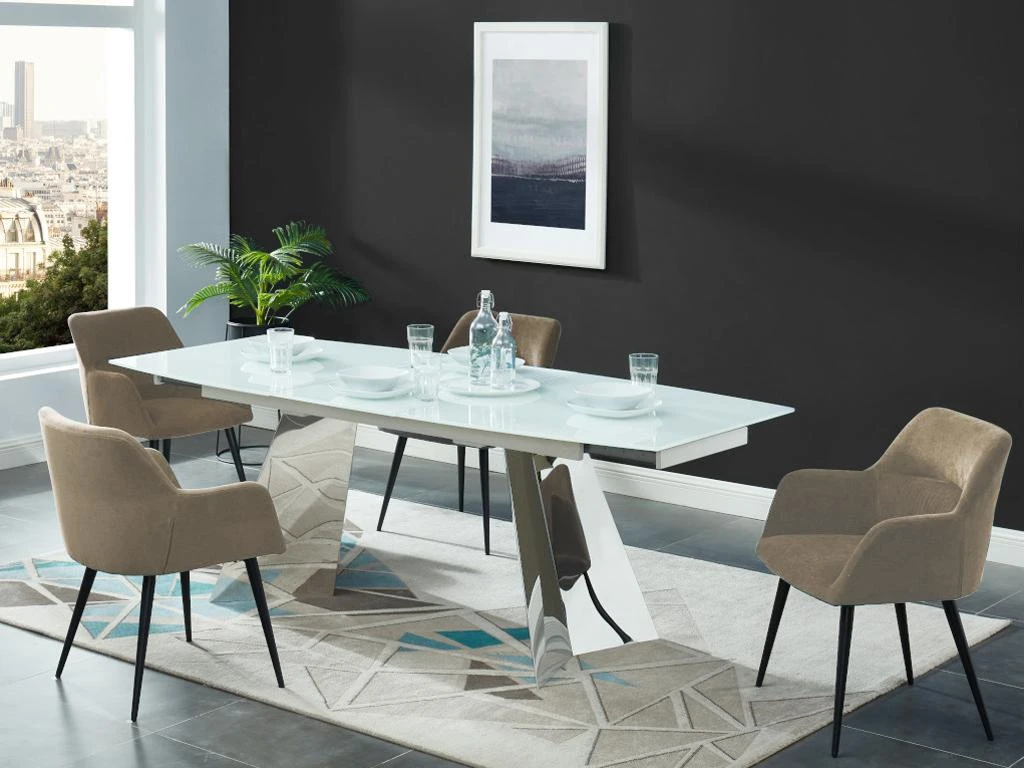 Lot De 2 Chaises - Avec Accoudoirs - Tissu Et Métal - Beige - HEKA 2 Lot De 2 Chaises - Avec Accoudoirs - Tissu Et Métal - Beige - HEKA – Image 2